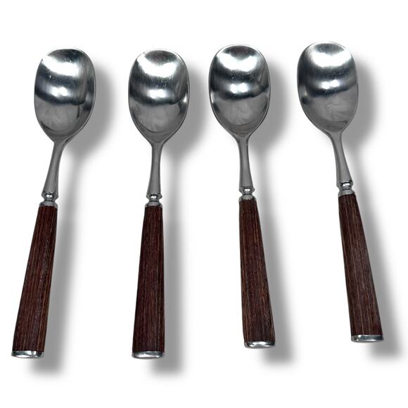 Vintage MCM Dansk Wood Accent Stainless Table Spoons Lot of 4 Jens Quistgaard - Picture 1 of 6